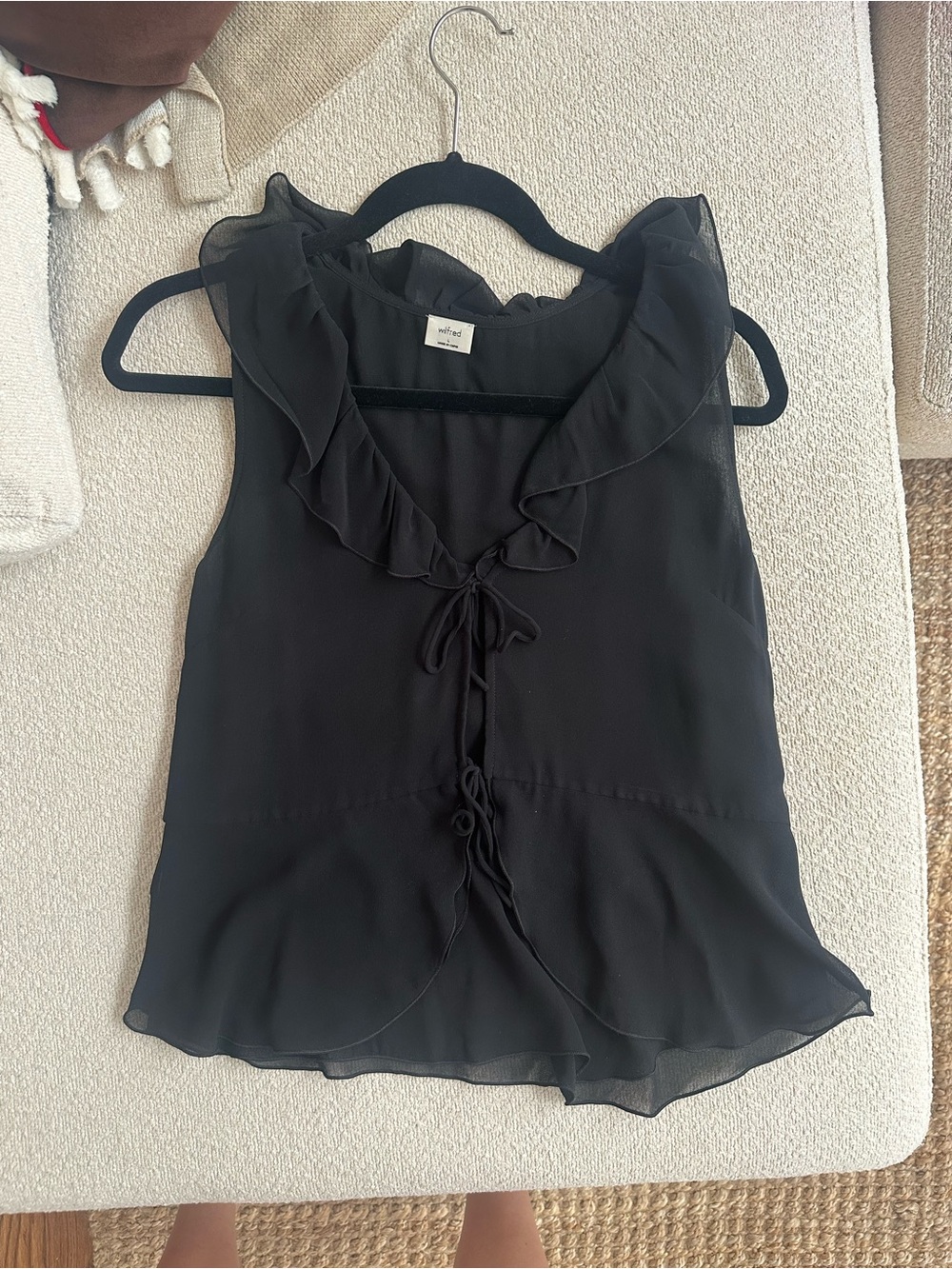 Aritzia Black Ruffle Tie-Front Chiffon Tank